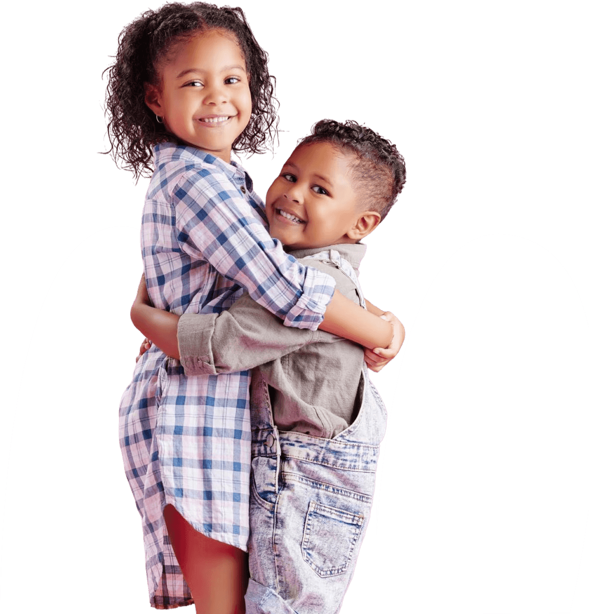 Two happy children hugging